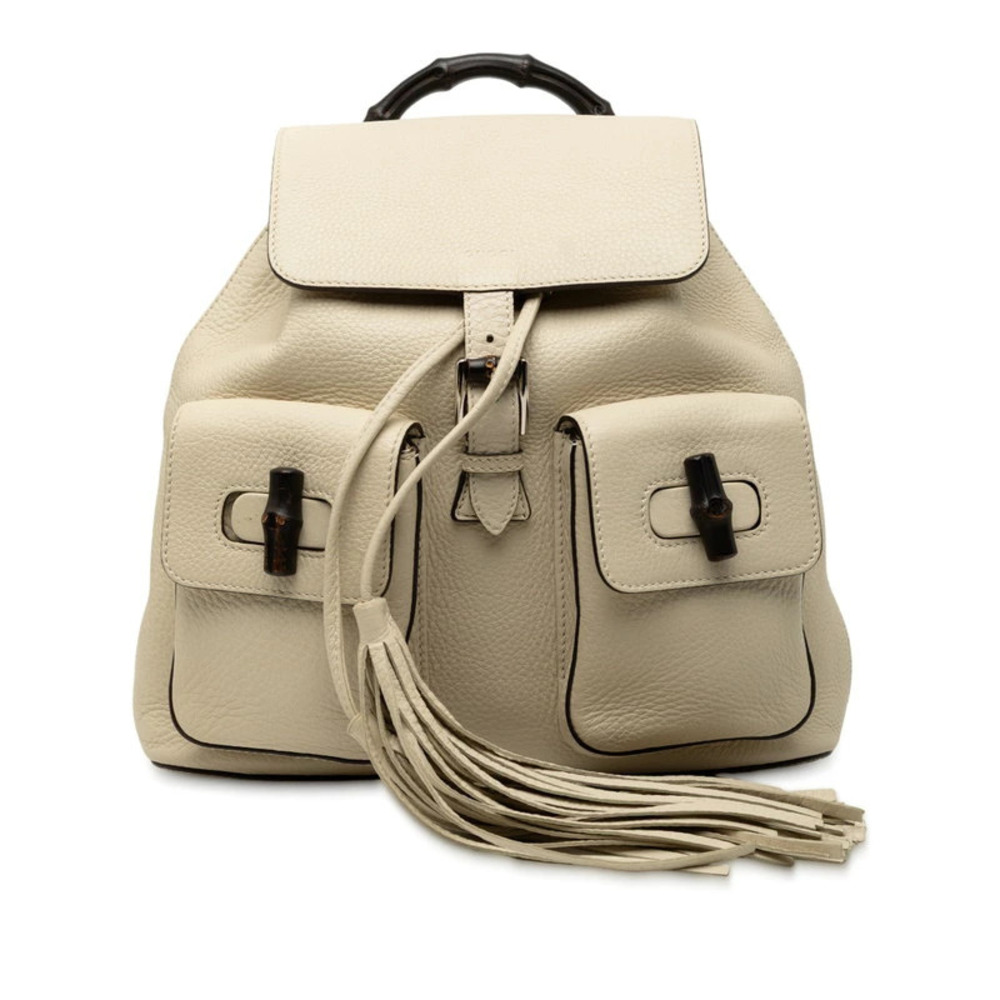 Gucci Bamboo Backpack Rucksack Daybag White Ivory White Leather